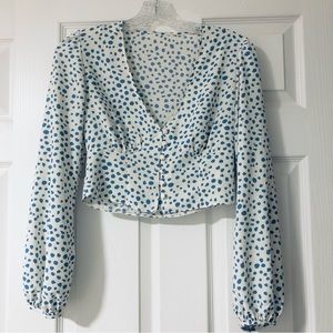 Blue dot white crop blouse